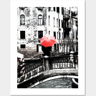 Red Umbrella in Venice Posters and Art